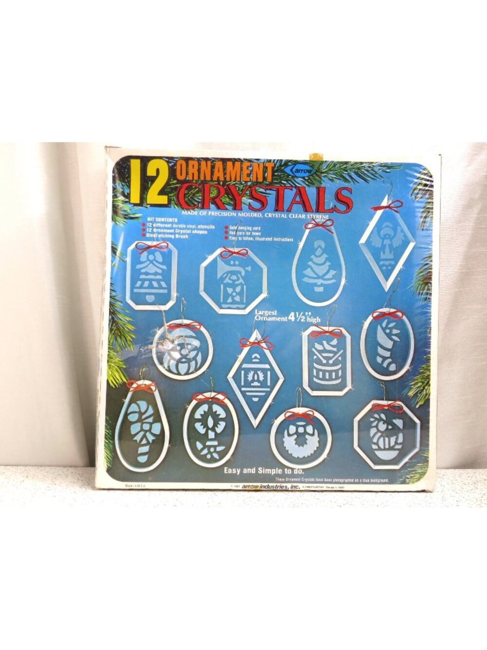 Vintage 1981 Arrow 12 Ornament Crystals Etching Craft Kit Sealed Christmas NOS